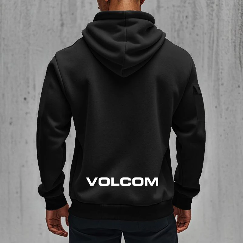 New fleece men's comfortable Volcom print design in autumn and winter hoodie sports zipper drawstring pocket loose top