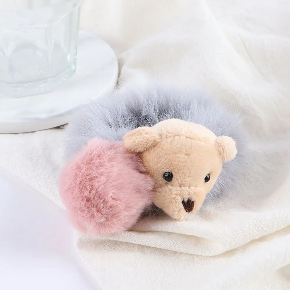 Модные резинки для волос для девочек, эластичные милые плюшевые резинки с медведем, держатель для хвоста, веревка для волос, аксессуары для волос