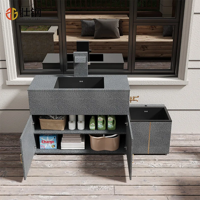 New black and gray high-quality metal stainless steel column basin floor-to-ceiling sink mop pool