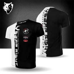 VSZAP Camiseta deportiva de manga corta para hombre, prenda elástica de Fitness, boxeo tailandés, Lucha, secado rápido, pesca al aire libre