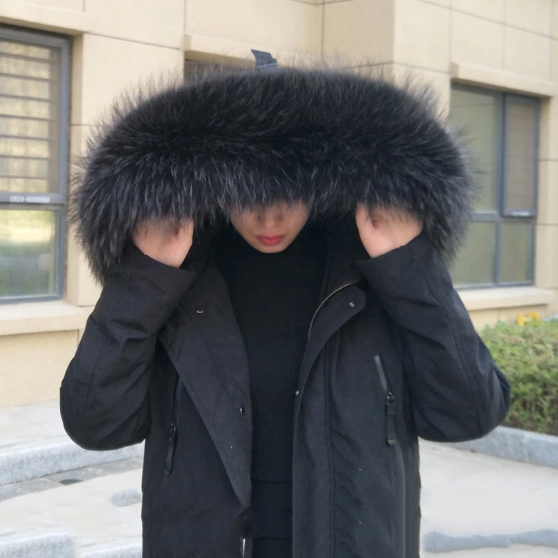 Natural Raccoon Fur Collar Neck Warmer Real Fur Scarf Winter Coat Hood Fur Trims strip Luxury Warm Scarves Large Fur Shawl