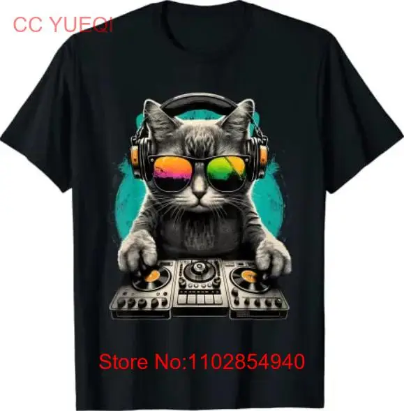 DJ Cat в солнцезащитных очках, Cat DJ, Cat with Headphones, футболка Cat Djing, размер S-5XL