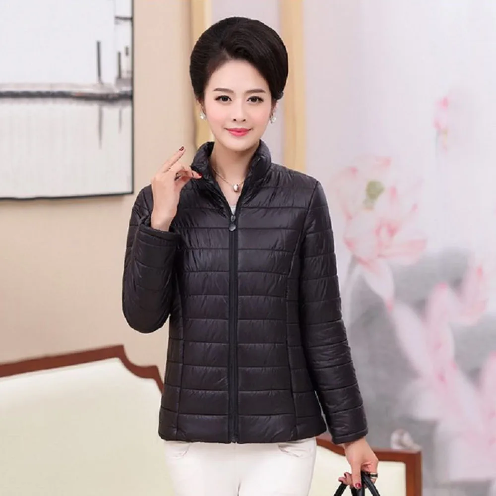 Middle-aged And Elderly Women\'s Thin  Jacket Short Down Cotton-padded Jacket Middle-aged Mother Winter Dress CCollar Slim Coat.