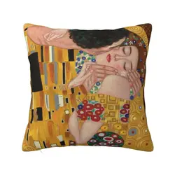 Modern The Kiss By Gustav Klimt Sofa Cushion Cover Polyester Painting Art Throw Pillow Case for Living Room