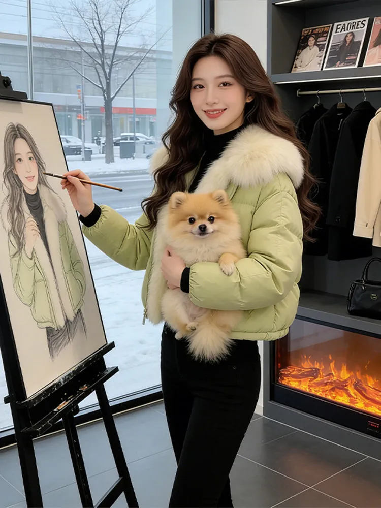 

Корейская теплая пуховая куртка из хлопка для женщин, новая зимняя модная уникальная укороченная куртка-пуховик, верхняя одежда