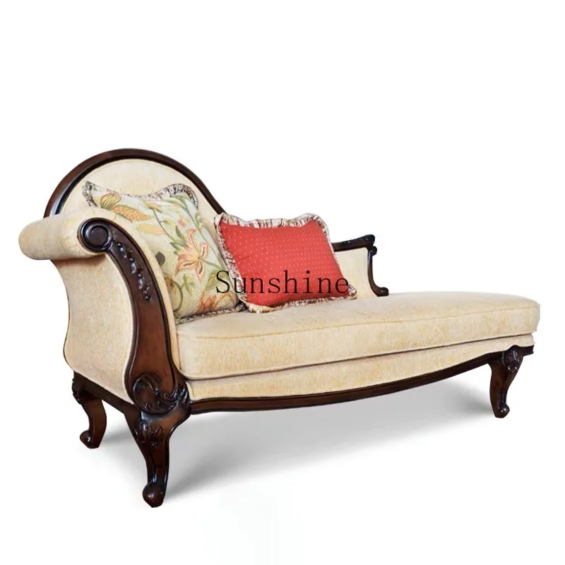 

American country solid wood carving flower concubine chair bedroom beauty couch French end sofa