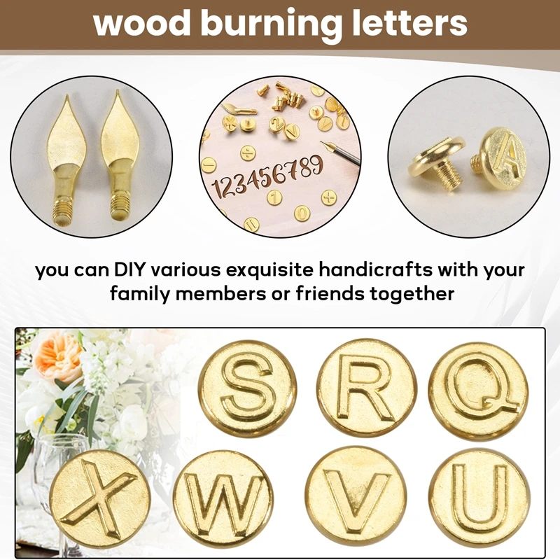 56 قطعة طرف حرق الخشب مجموعة طرف حرق الخشب بما في ذلك رقم الأبجدية للحرف الخشبية نحت النقش بنفسك #1
