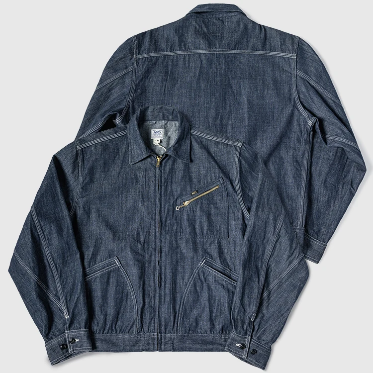 American Retro Work Jacket Zipper Collar Bamboo Denim Workwear Youth Fashion Standard Fit Long Sleeve Outerwear Coat