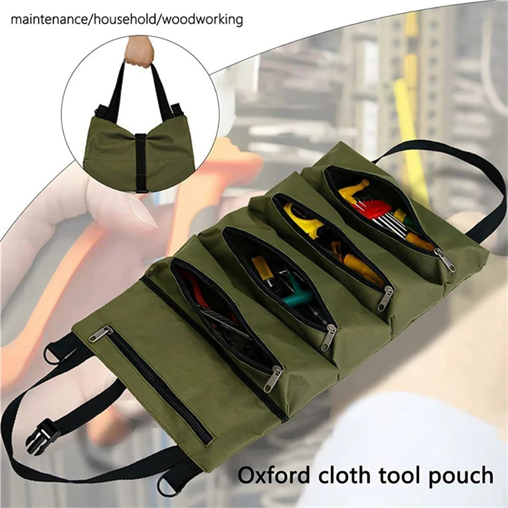 Multi-Compartment Tool Bag Store And Transport Tools With Ease Premium Oxford Cloth Tool Roll Bag khaki