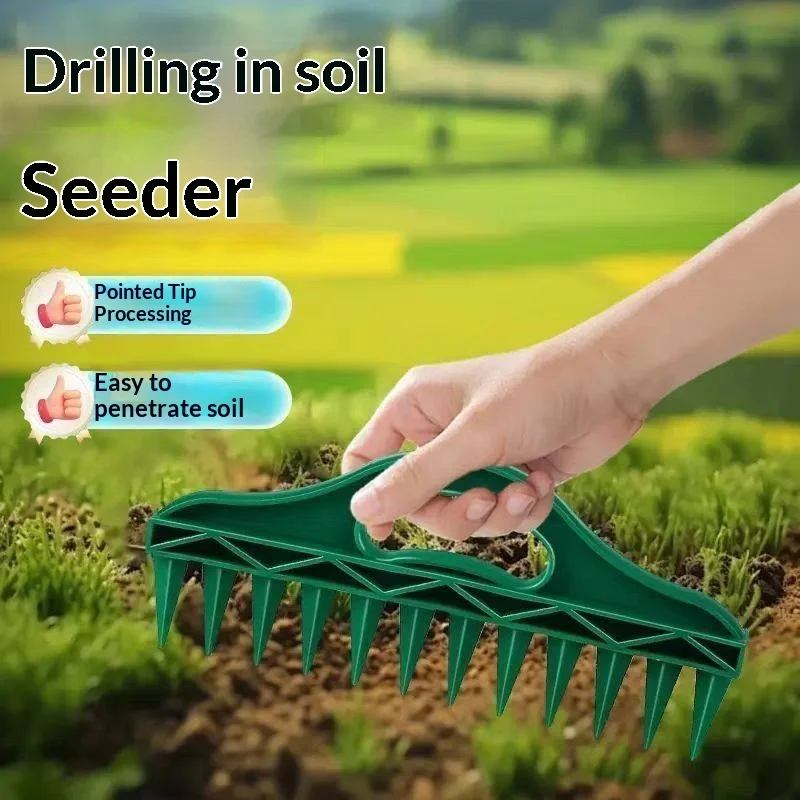 Multifunctional Manual Garden Seeder Tool Handheld Seed Spreader Soil Puncher Loosener for Vegetable Flower Sowing Planting