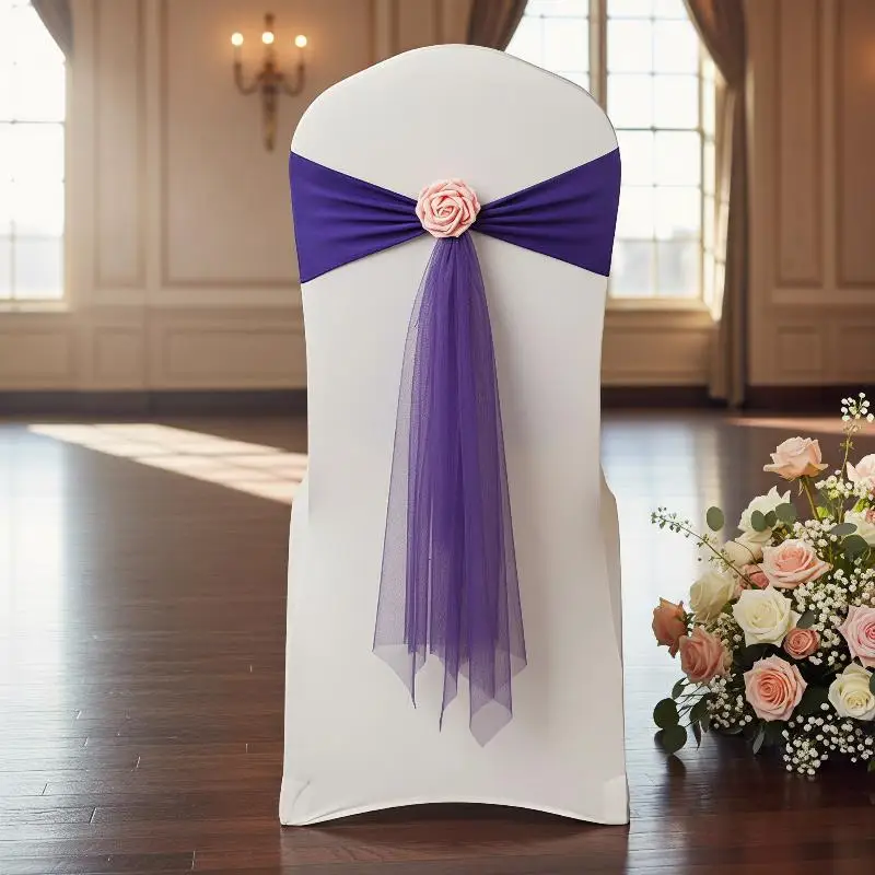 1 Piece Organza Chair Sashes Flower Spandex Organza Chair Decoration Wedding Party Festival Chair Covers And Bows For Christmas