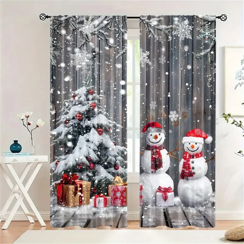 

2pcs Christmas Snowman Tree Curtains Rod Pocket Curtain Perfect For Bedroom, Office, Kitchen, Living Room, Study & Home Decor