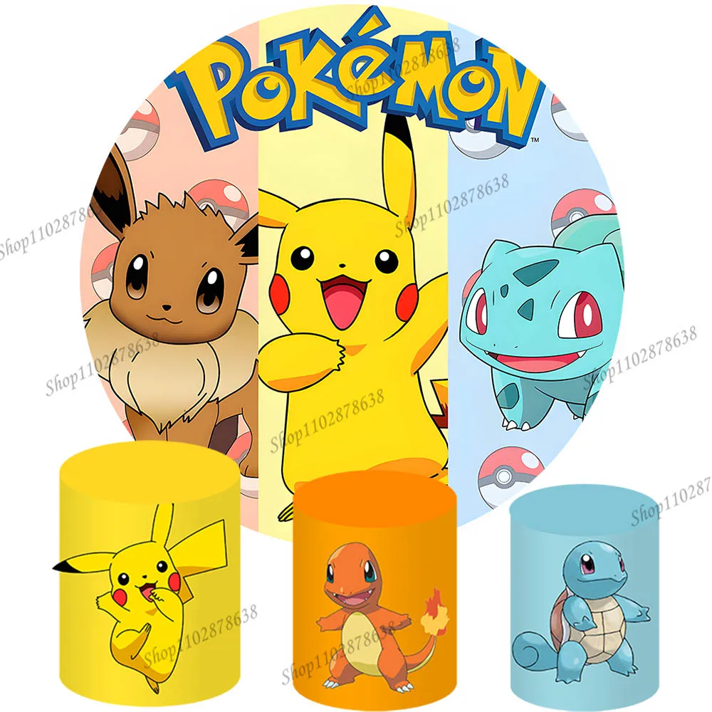 

Pokemon Charmander Bulbasaur Round Background Cover Kid Children Birthday Party Cylinder Backdrop Decoration Pikachu Baby Shower