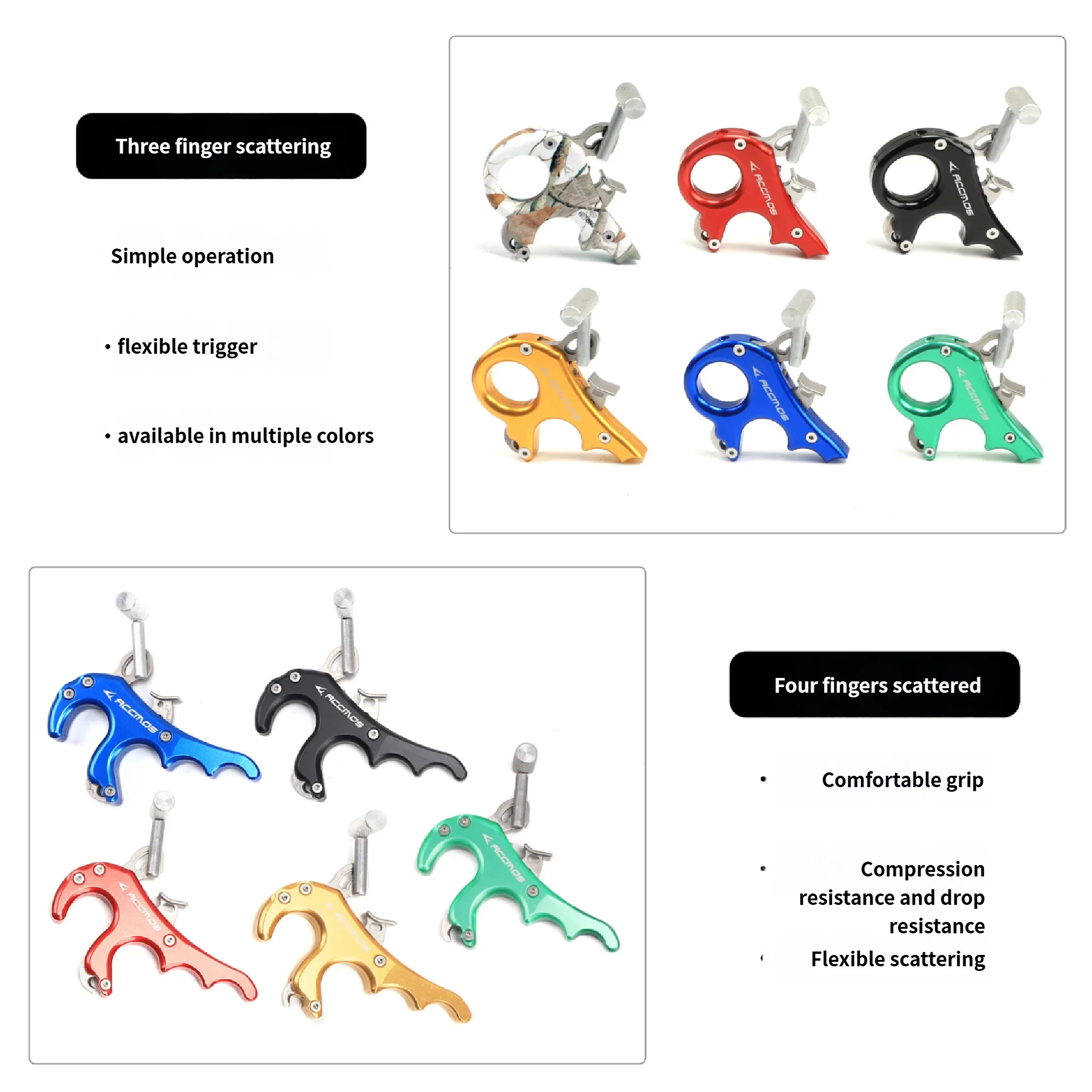 Dispenser per pinza per impugnatura con impugnatura per pollice in lega di alluminio per tiro con l'arco a 4 dita per caccia con arco e frecce