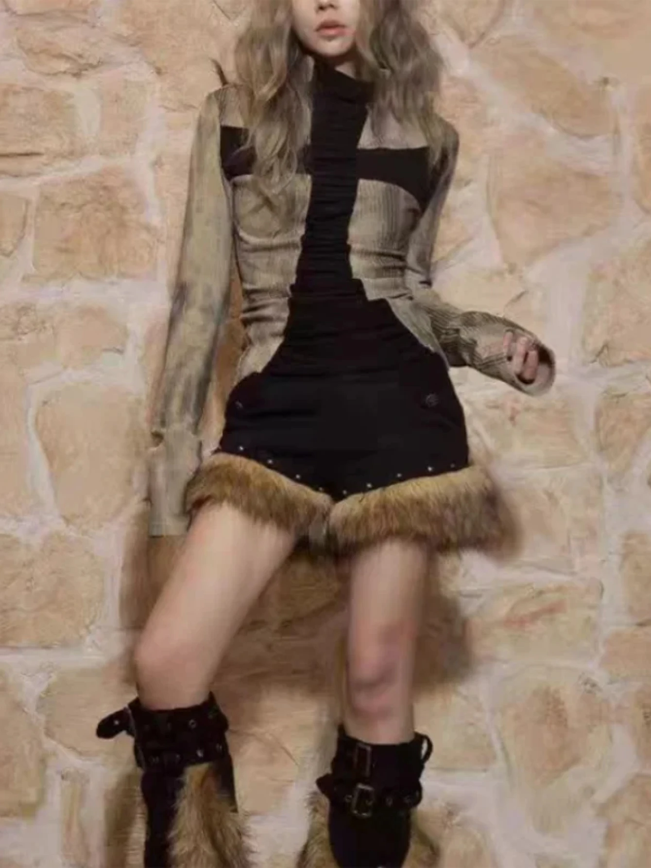 

Women Y2k Clothing Ribbed Tops Vintage Harajuku Cross Print T-shirt