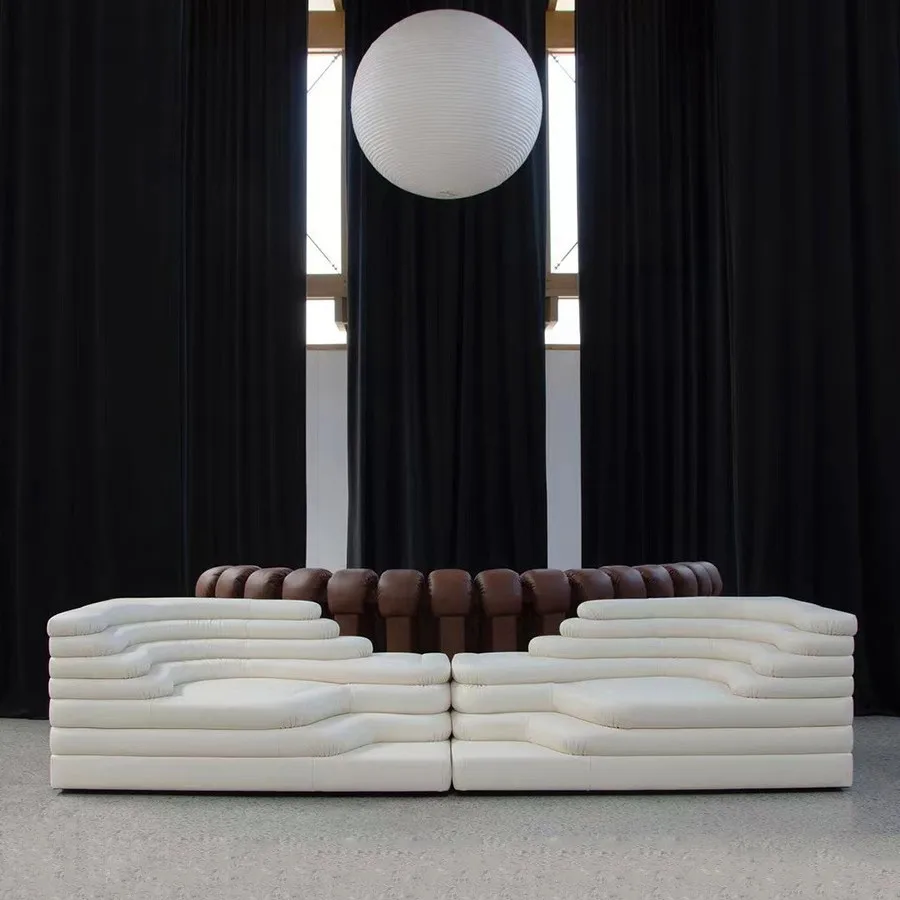 Hill terraced sofa leather module lazy sitting area sofa stool