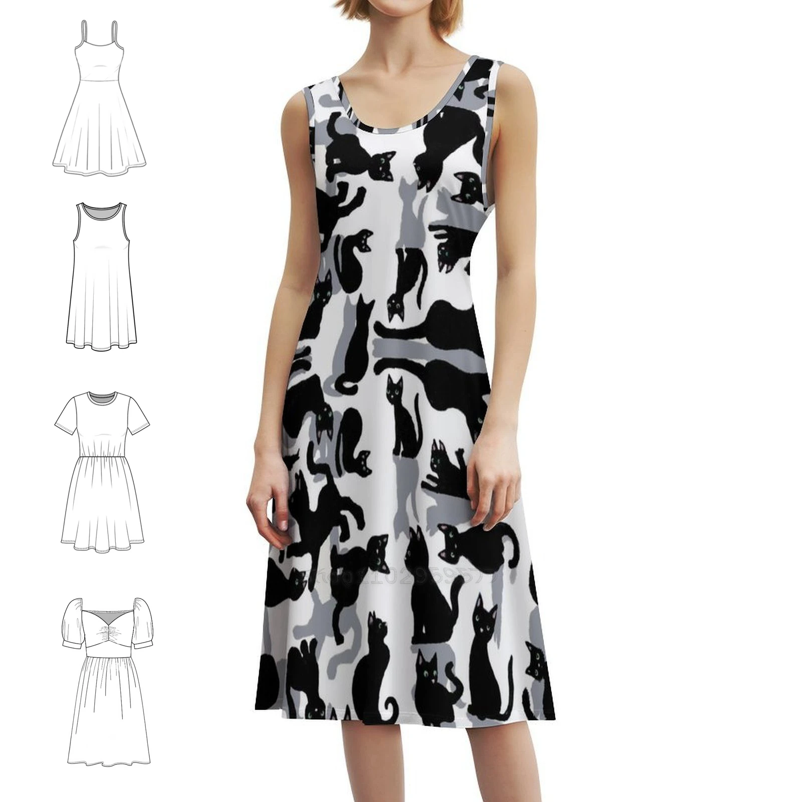 

Как много многих кошек Женское уличное платье в стиле хип-хоп с графическим принтом, праздничная клубная одежда, кошки, котята, котята, кошачья черная одежда