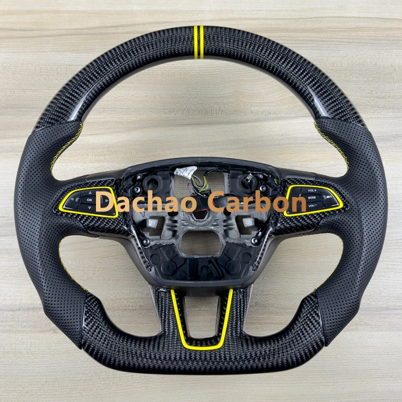 Рулевое колесо из настоящего углеродного волокна с желтым маркером для Ford Focus ST 250 MK3 RS 2014-2018, высококачественная кожа, индивидуальный стиль