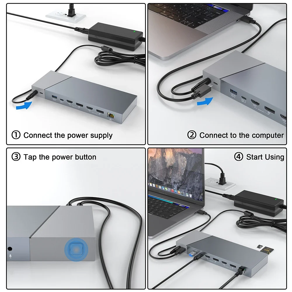 Displaylink 16 em 1 estação de acoplamento usb c hub multi porta adaptar estação de acoplamento usb c para adaptador hdmi duplo