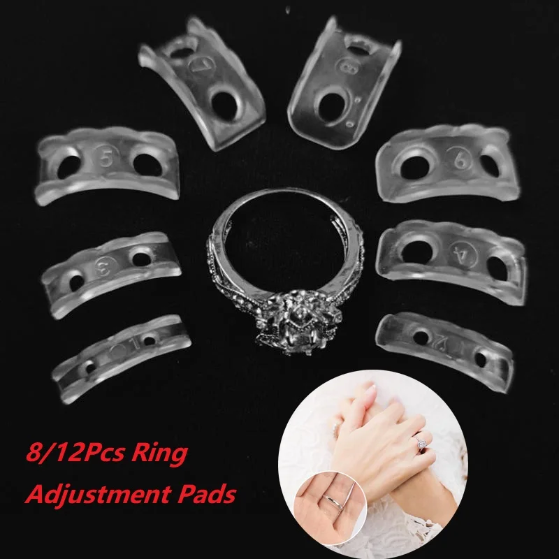

8/12 шт. набор подушечек для регулировки кольца, регулятор размера кольца, прозрачная защита, затяжка, свободные кольца, редуктор, инструменты для изменения размера ювелирных изделий