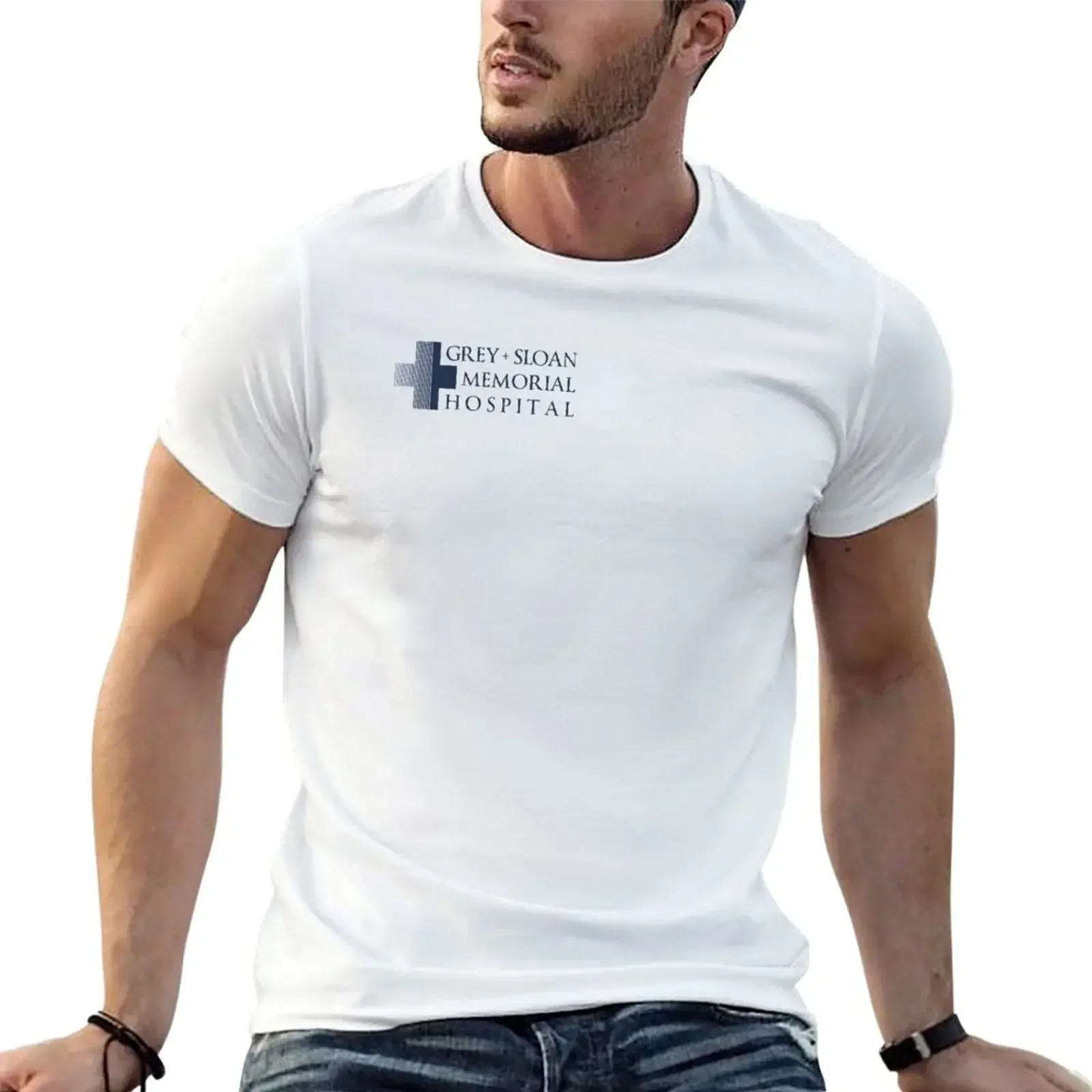 Grey + Sloan Memorial Hospital Logo | Off Centre | Blue Print T-Shirt cute tops man t shirt Men's clothing