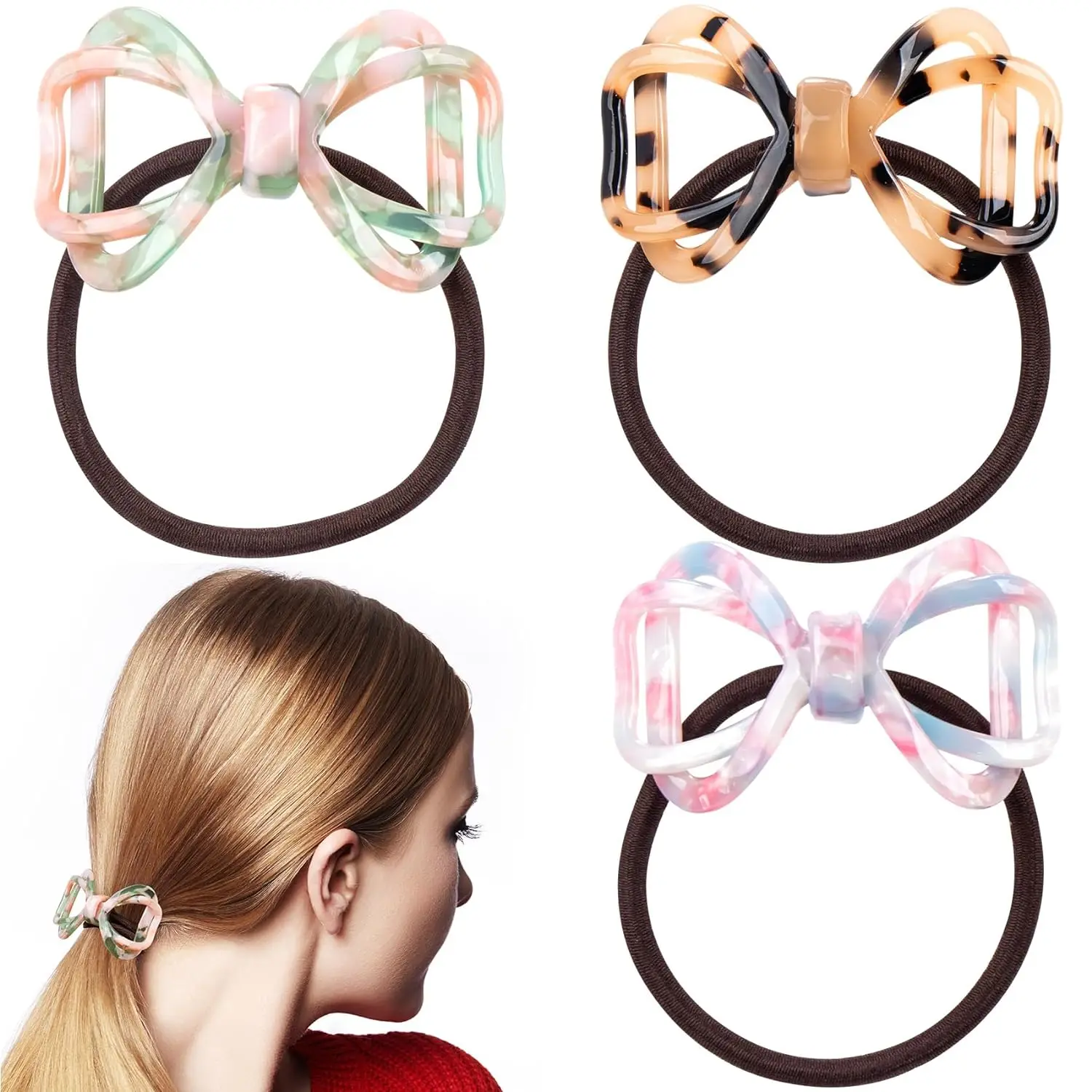 Elegant Leopard Print Bow Hair Ties Fashion Gradient Hollow Out High Elastic Hair Bands For Women Girls Bow Knot Hair Rope