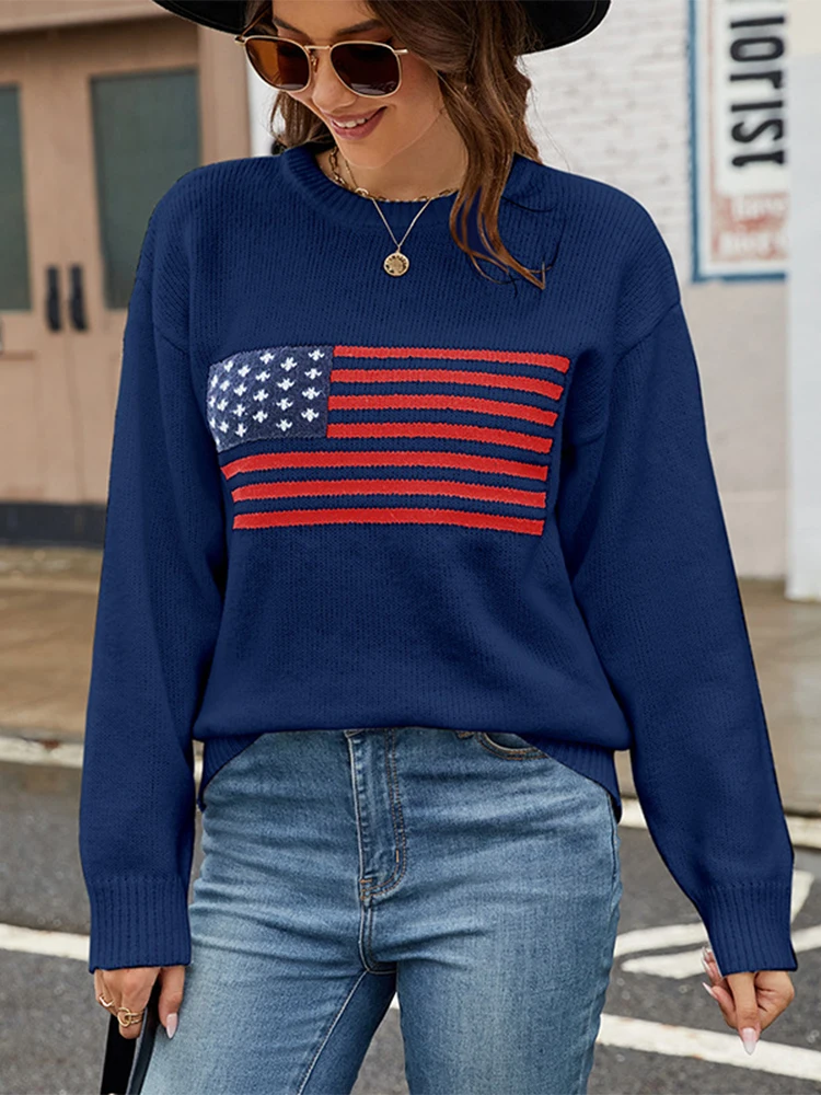 

Fall Winter 2024 Sweater Women The American Flag Easter Independence Day New Year Top Pullover Jumper Jacket Long Sleeve 40927
