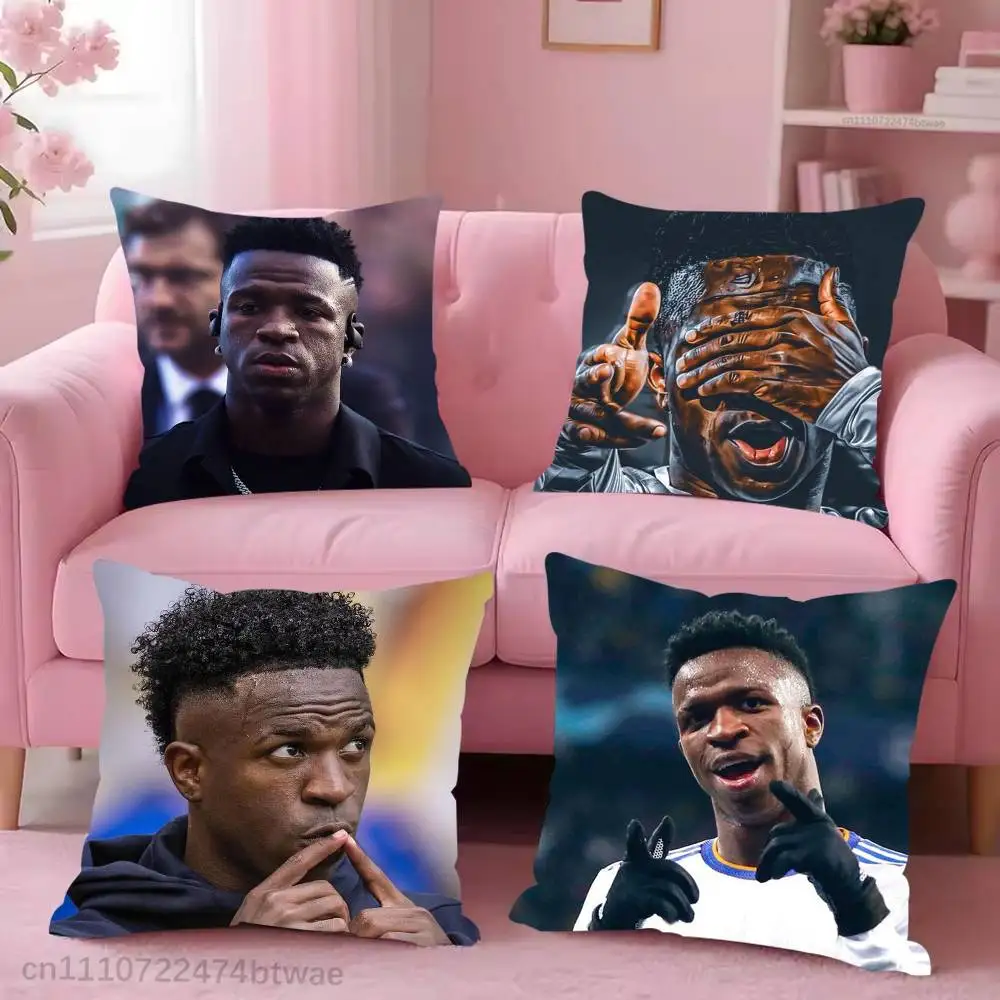 V-Vinicius Junior Brasil Pillow Case For Sofa Bedroom Living Room Plush Cushion Cover Decorations and Protector
