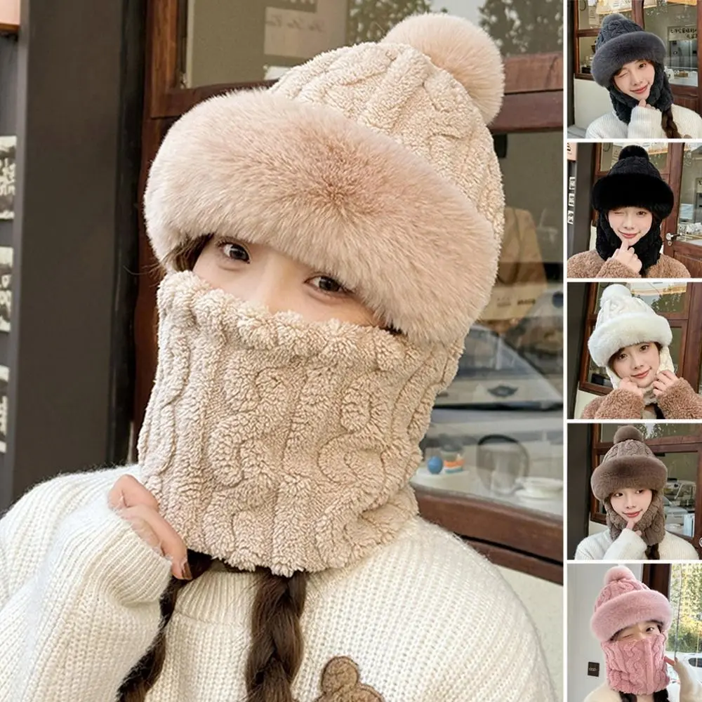 

Fashion Thick Plush Warm Hat Ski Windproof Fluffy Lei Feng Hat Mask Hat Scarf Set for Winter Outdoor