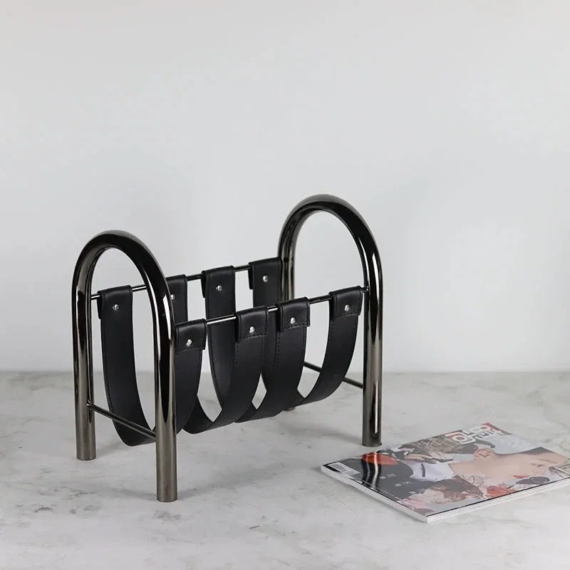 Light Luxury Modern Metal Leather Magazine Frame Newspaper Study Storage Creative Portable Shelf