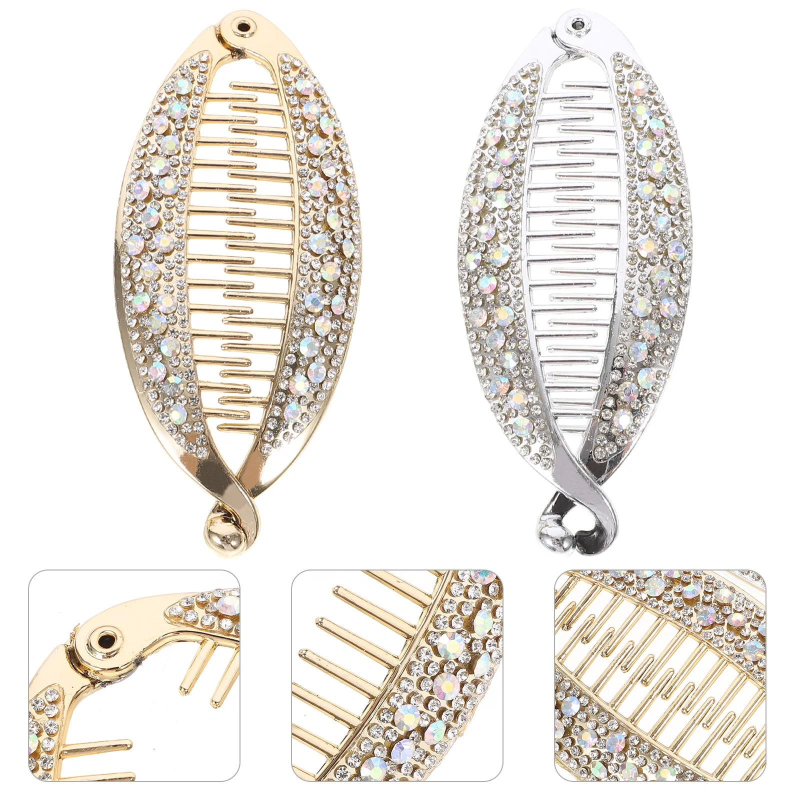 

4Pcs Fish-shaped Hair Clips Rhinestone Women Durable Ponytail Holder Banana Shaped Easy Use Long Lasting Practical Gift Idea