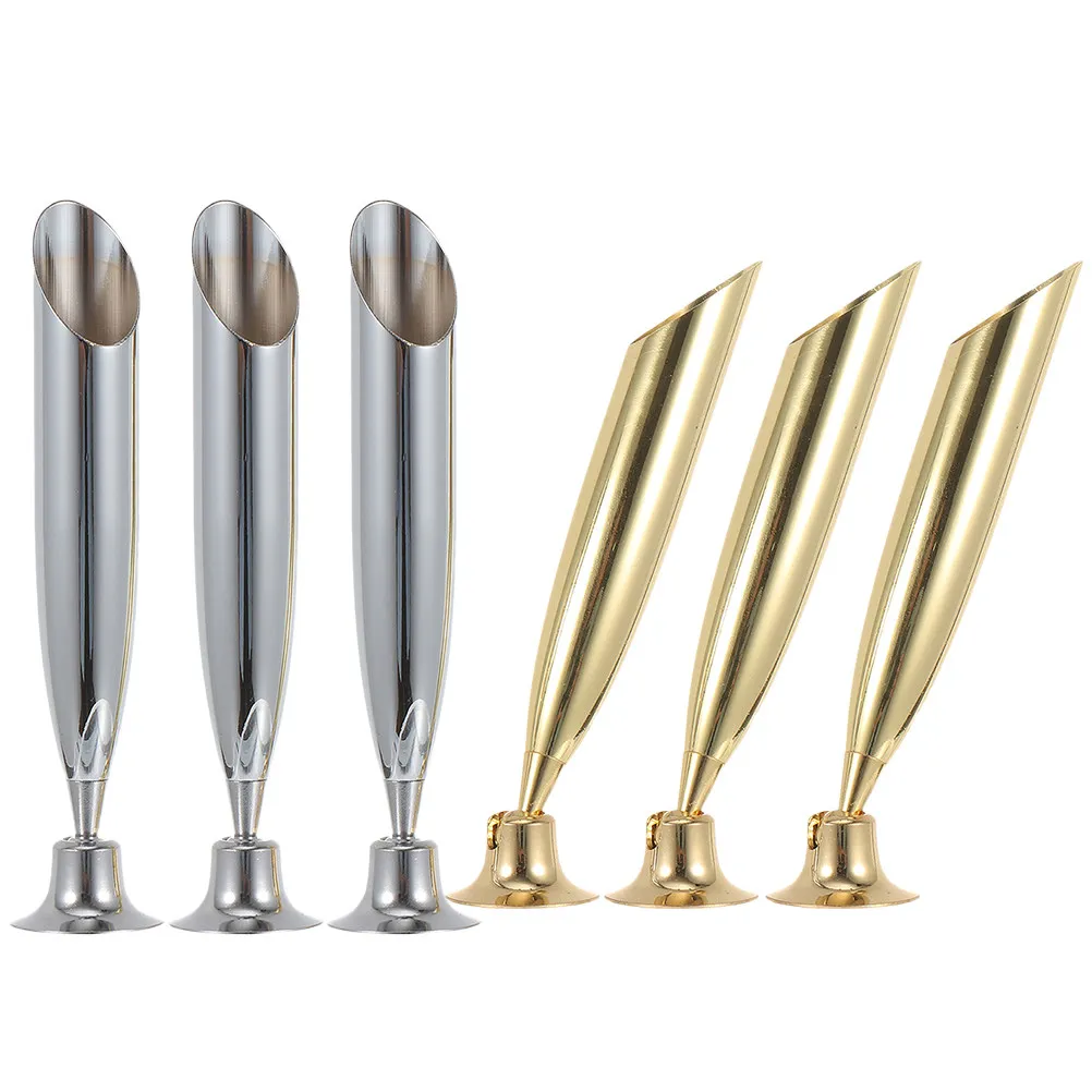 6Pcs Pen Holder Fixed Base Stainless Steel Single Desk Organizer Adjustable Angle Fountain Quill Dip Signing Pencil Holder