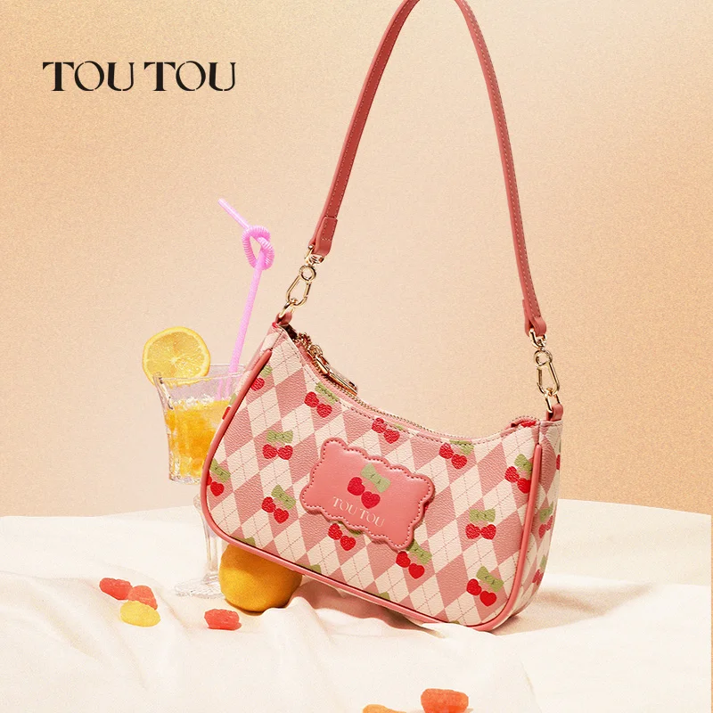 Imagem -03 - Toutou-bolsa Tiracolo Feminina com Estampa Cereja Bolsas de Ombro Rosa Bolsa de Uso Diário e Pendulares Linda e Elegante