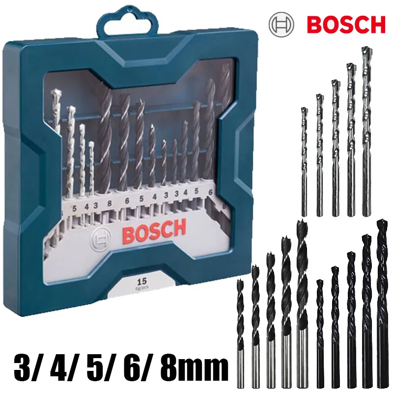 

15Pcs Bosch Electric Metal Drill Bits Mixed Kit 3/4/5/6/8Mm Twist Drill Set for Wood/metal/stone Woodworking Drill Accessories