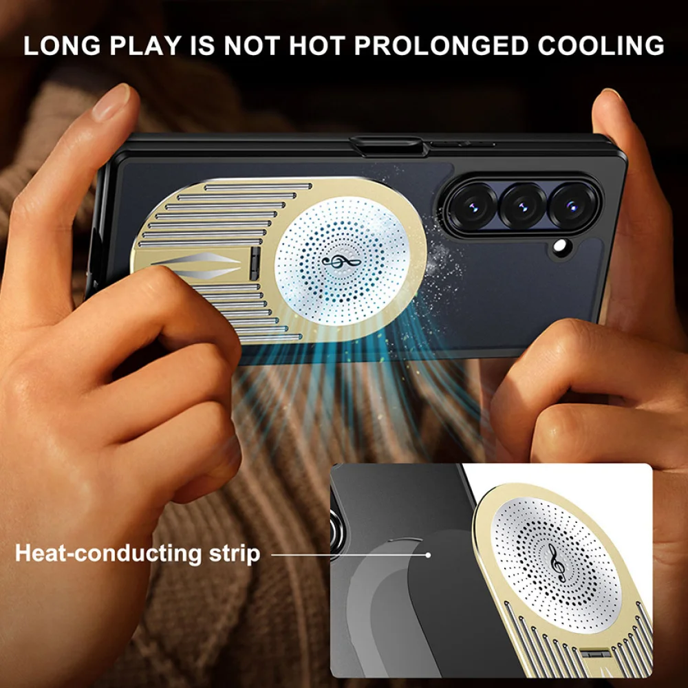 Self-locking Folding Phone Case With Kickstand Easy Cooling Magnetic Frosted Back Shell for Samsung Fold6/ Fold5 Accessories