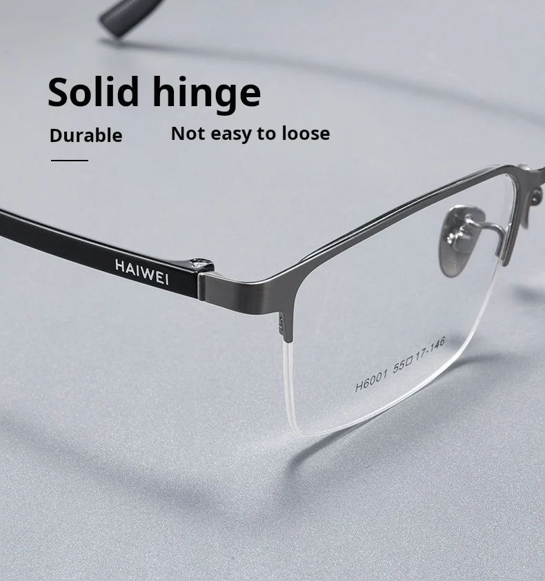 YIMARUILI Business Herren-Brille mit optischem Sehstärke und Halbrahmen, Anti-Blaulicht, photochrome multifokale quadratische Rezeptbrille – Detail 8