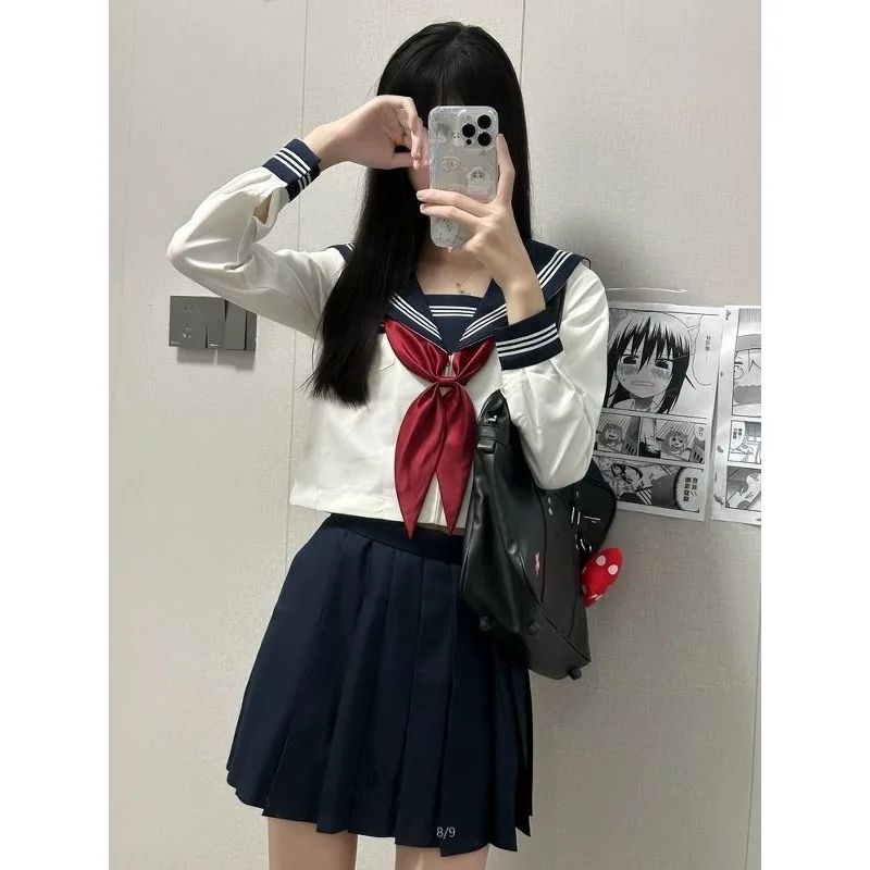plus Size Sailor Suit Uniform JK School Uniform with Collar Long Sleeve Short Sleeve Shirt Basic Version Three Books Middle U...