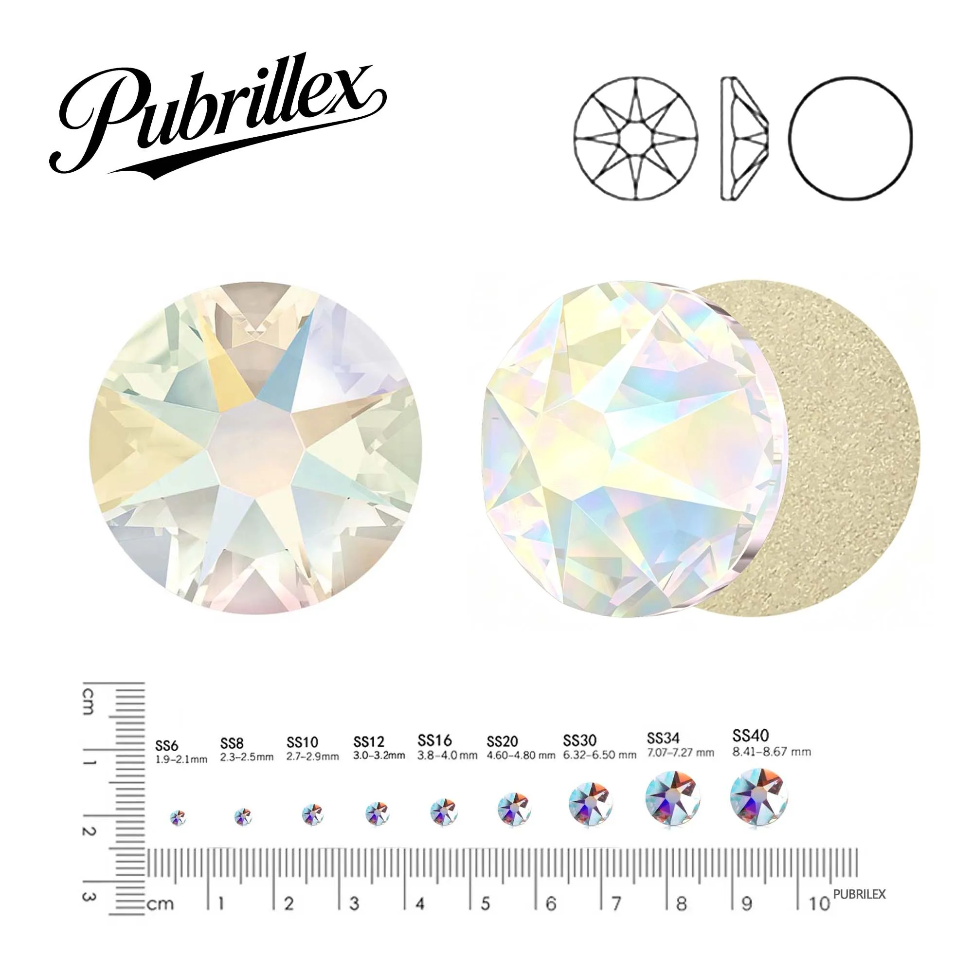 PUBRILEX Xirius Shimmer 8 Big 8 Small Effects Crystal Stones Non Hotfix Flatback Rhinestones for Dress Garment Decoration