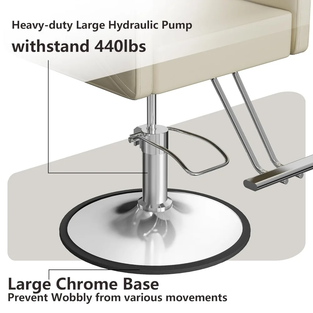 조절 가능한 높이의 유압식 리클라이닝 미용 의자, 헤어 스타일리스트용, 360도 회전, 다기능, 롱테일 컴포트