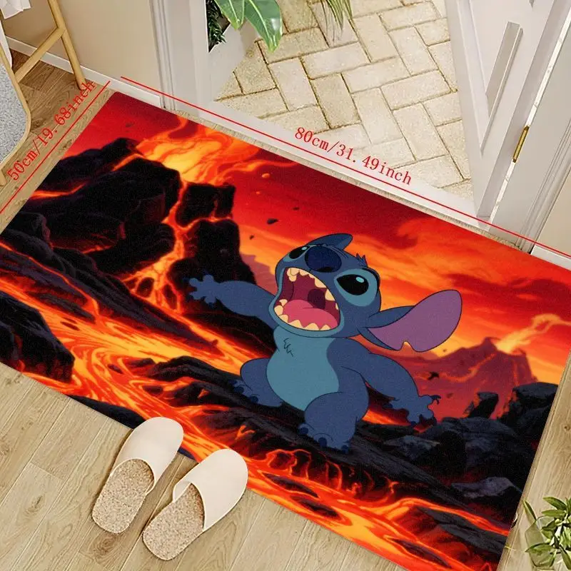 

1 шт., коврик с персонажем мультфильма Диснея Лило и Стич, 50x80 см (19,68x31,49 дюйма), напольный коврик с тематикой Fiery Lava Volcano, нескользящий диван