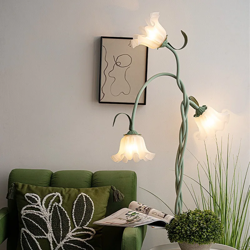 

Modern Vintage Country Style Cream Flower Floor Lamp French Pastoral Light Emitting Diode Living Room Bedroom or Sofa Light
