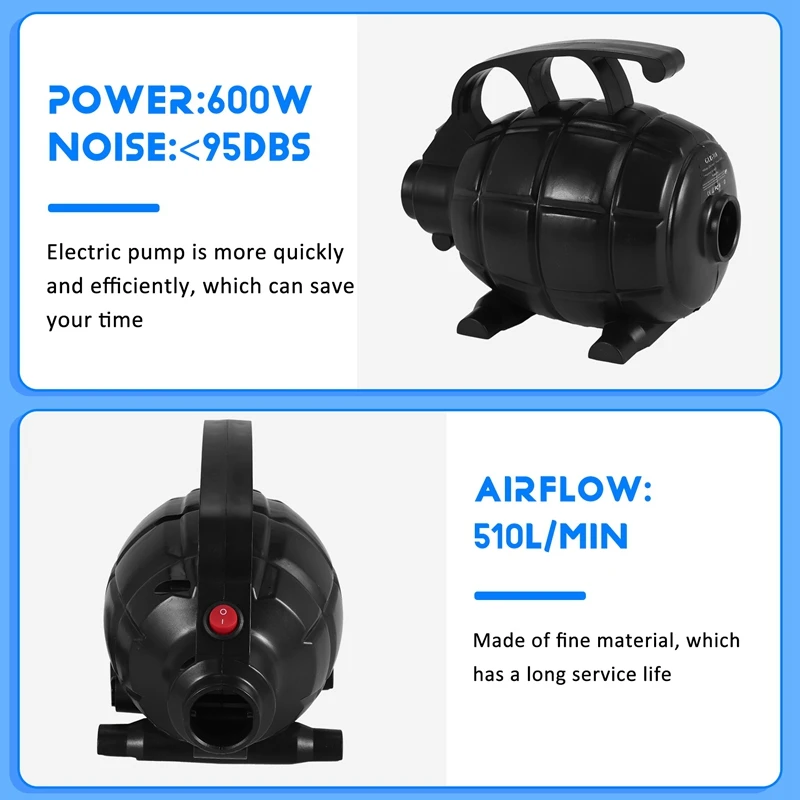 A76F-Black Camping Utility Tool Air Bed Air Inflation Tool 600W Air Compressor Portable Air Mat Electric Air Pump EU Plug