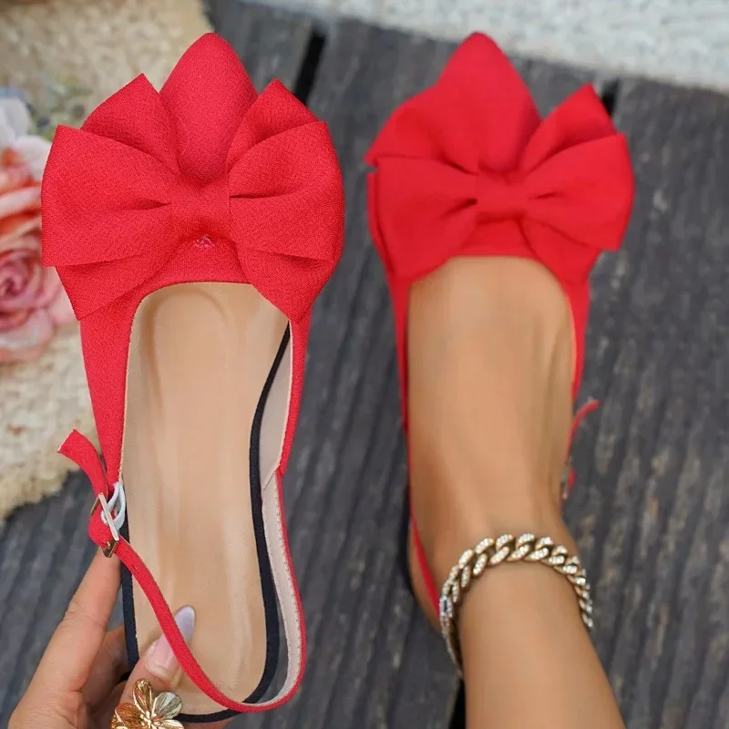 2025, neue Damenschuhe, geschlossene Zehen, Damensandalen, modisch, täglich, Sommer, Übergröße, Schmetterlingsknoten, Slingpumps, flache Sandalen
