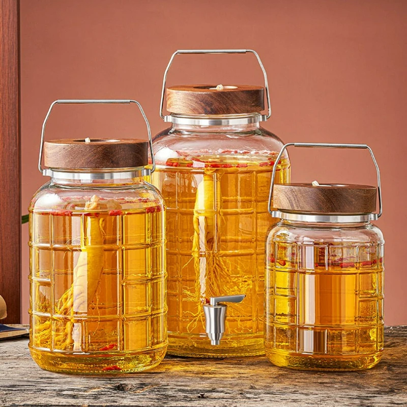 Sealed Glass Wine Bottle with Faucet Large Capacity Liquor Jar for Home Brewing Herb Medicine Storage Set Jar Box Storage