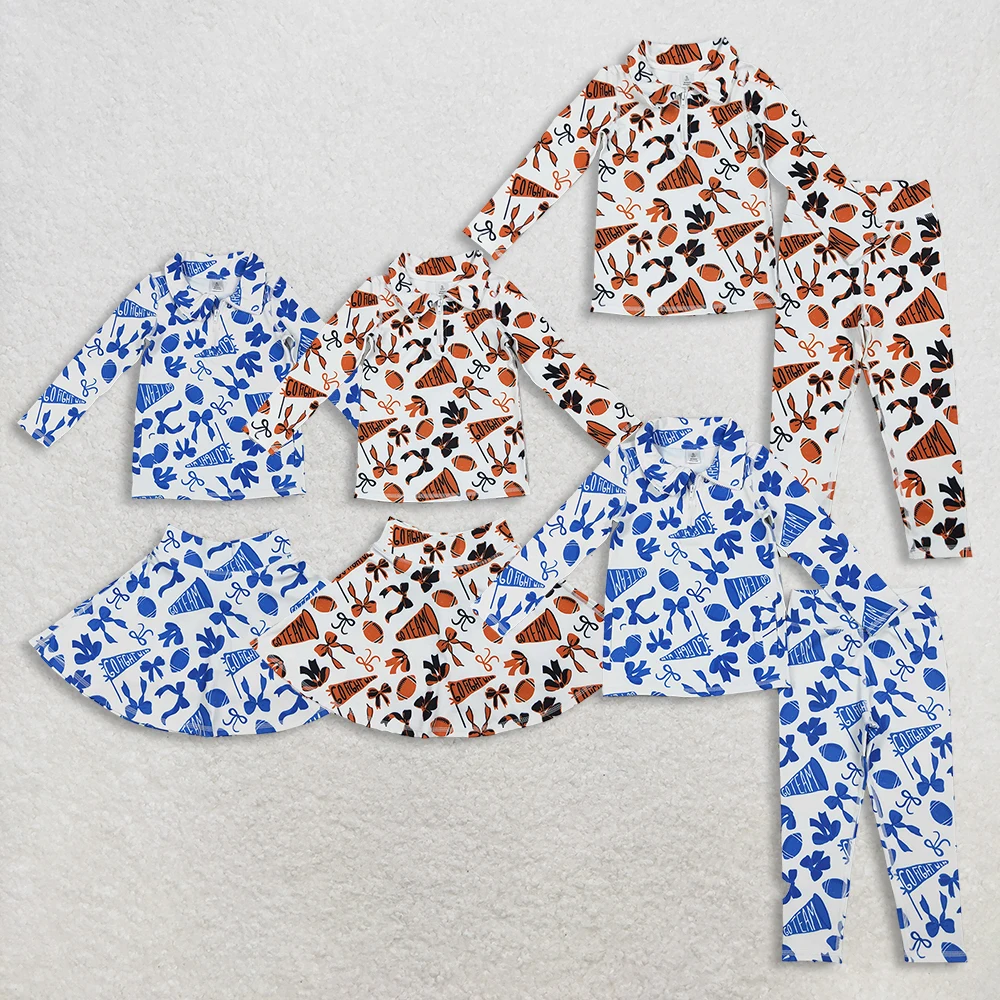 

z108-02 GLP2761 Wholesale Boutique clothes girl Matching yoga bow blue long-sleeved pant Set Autumn Children clothing