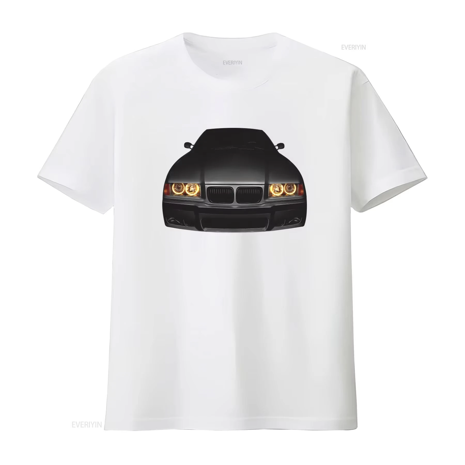2026 New Beemer E36 320 T Shirt with Glowing Headlights Black Bimmer Angel Eyes Design for Holiday Christmas
