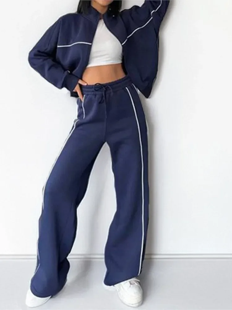 Dames casual pak mode effen kleur halfhoge kraag sweatshirt veterbroek tweedelige set dame herfst winter streetwear