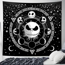 Tapiz de pesadilla antes de Navidad, estrellas blancas y negras, tapices de Calavera, Jack Skellington, Estética de Calavera, decoración de pared del hogar