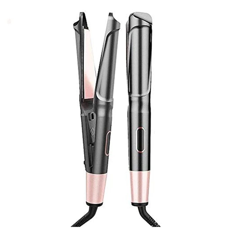 Ferro da stiro attorcigliato 2 in 1 Ferro da stiro e arricciacapelli Bigodino e piastra per capelli in ceramica LCD Bigodino per capelli magico
