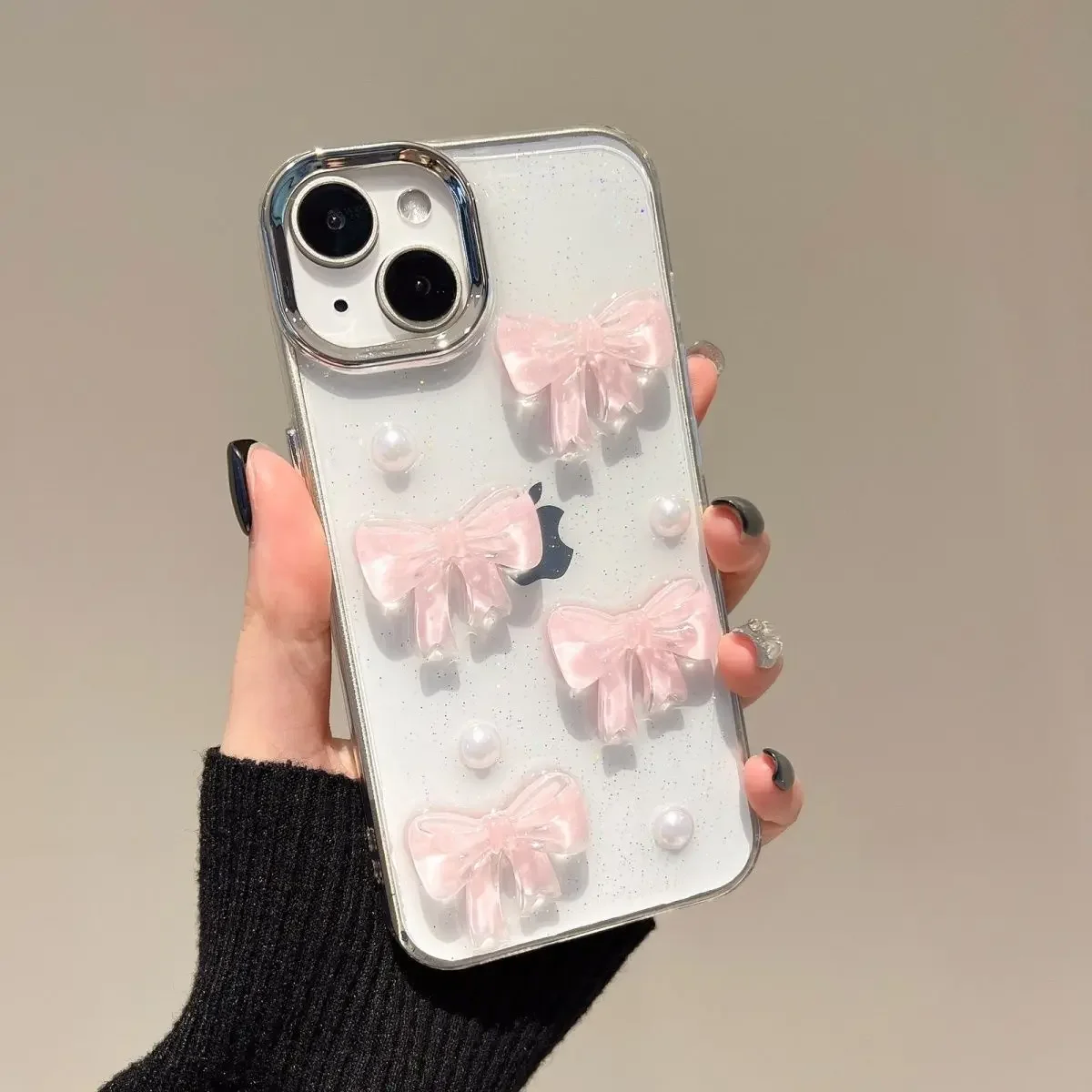 لطيف القوس اللؤلؤ الفتاة قضية الهاتف آيفون 11 12 13 14 15 16 برو ماكس بولي TPU Ins قبضة الهاتف القضية